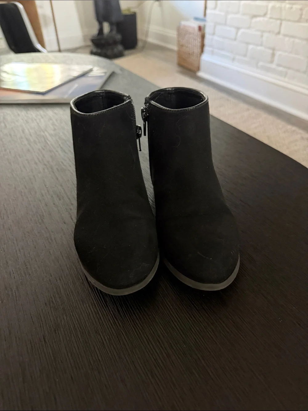 Jcrew size K13 - Black Suede Ankle Boots with Glitter Heel Accent